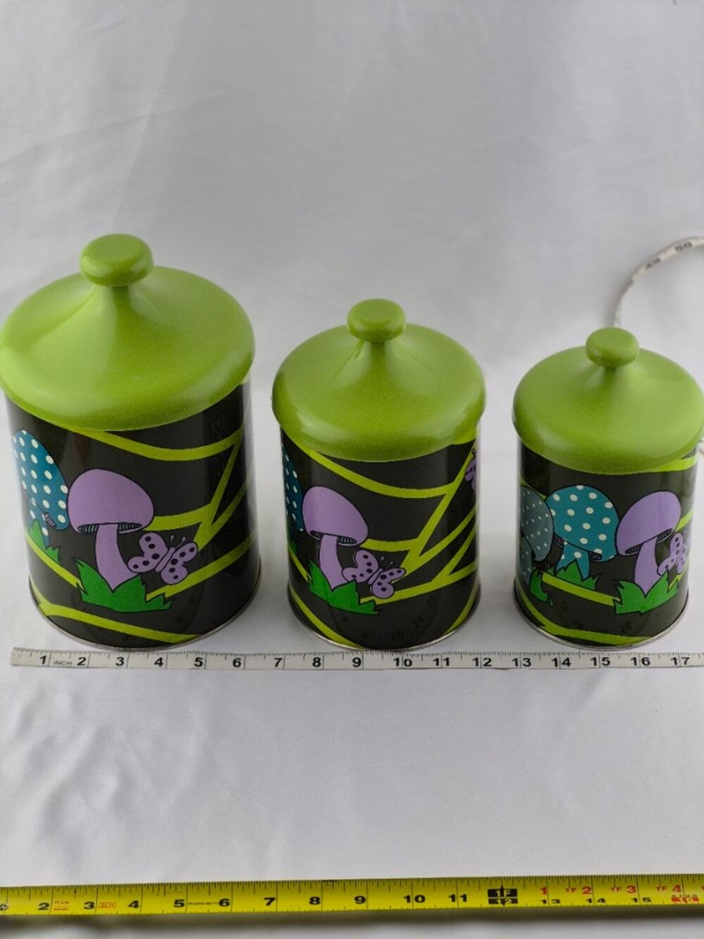 Vintage Lincoln Beautyware Mushrooms & Butterflies Kitchen Canister Set of 4 - Picture 15 of 16